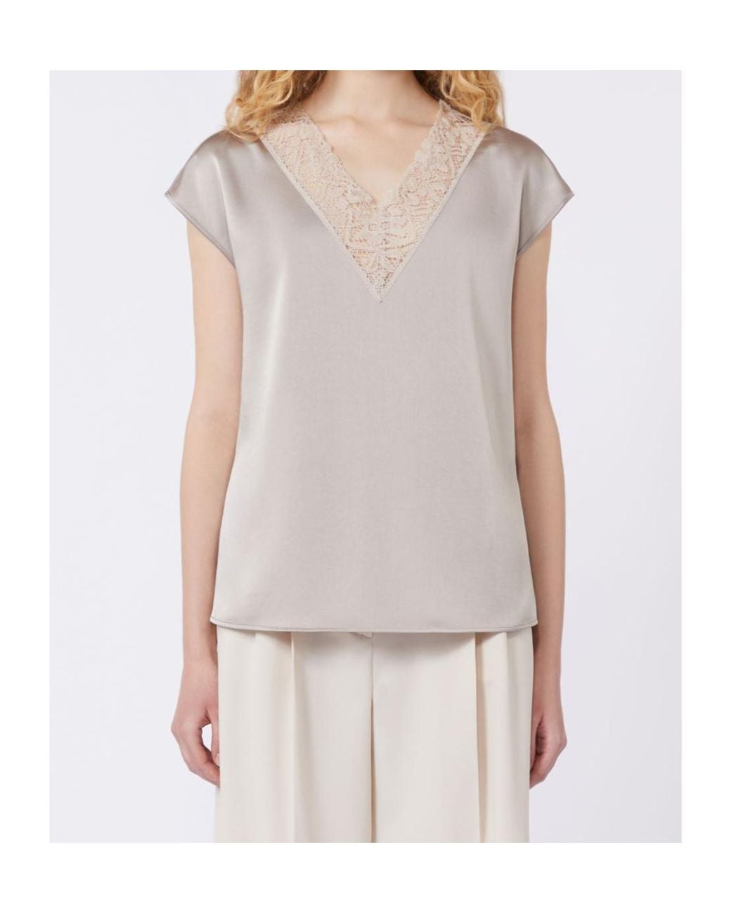 Weekend by Maxmara Multicolor Staffa Lace Trim Satin Top