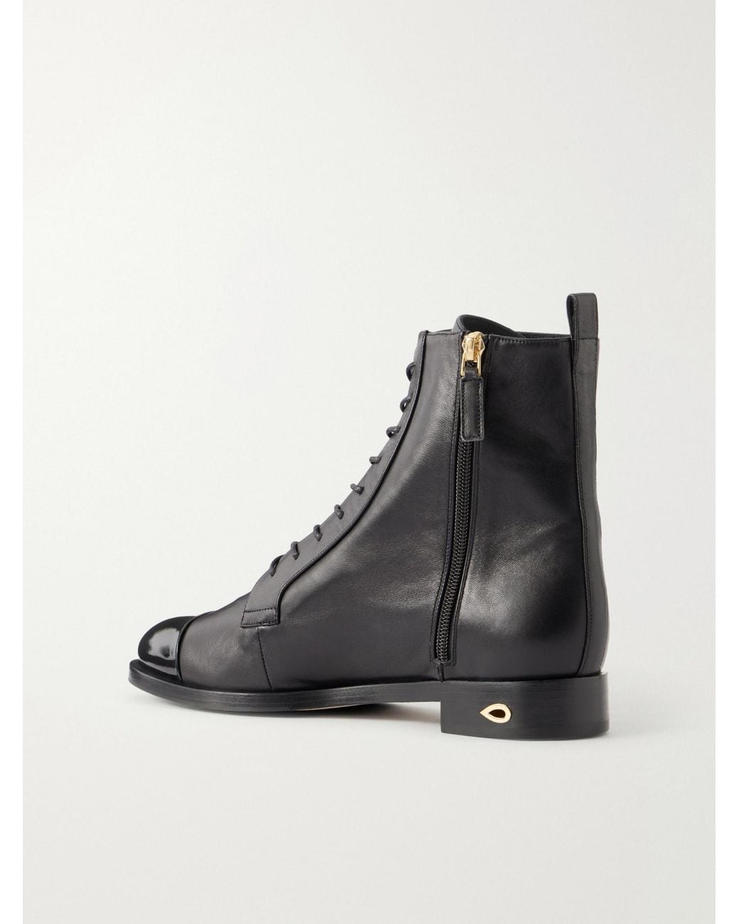 JENNIFER CHAMANDI Black Patent Leather-Trimmed Leather Ankle Boots
