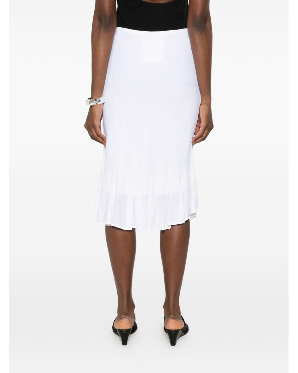 Totême White Fluted-Hem Knitted Midi Skirt