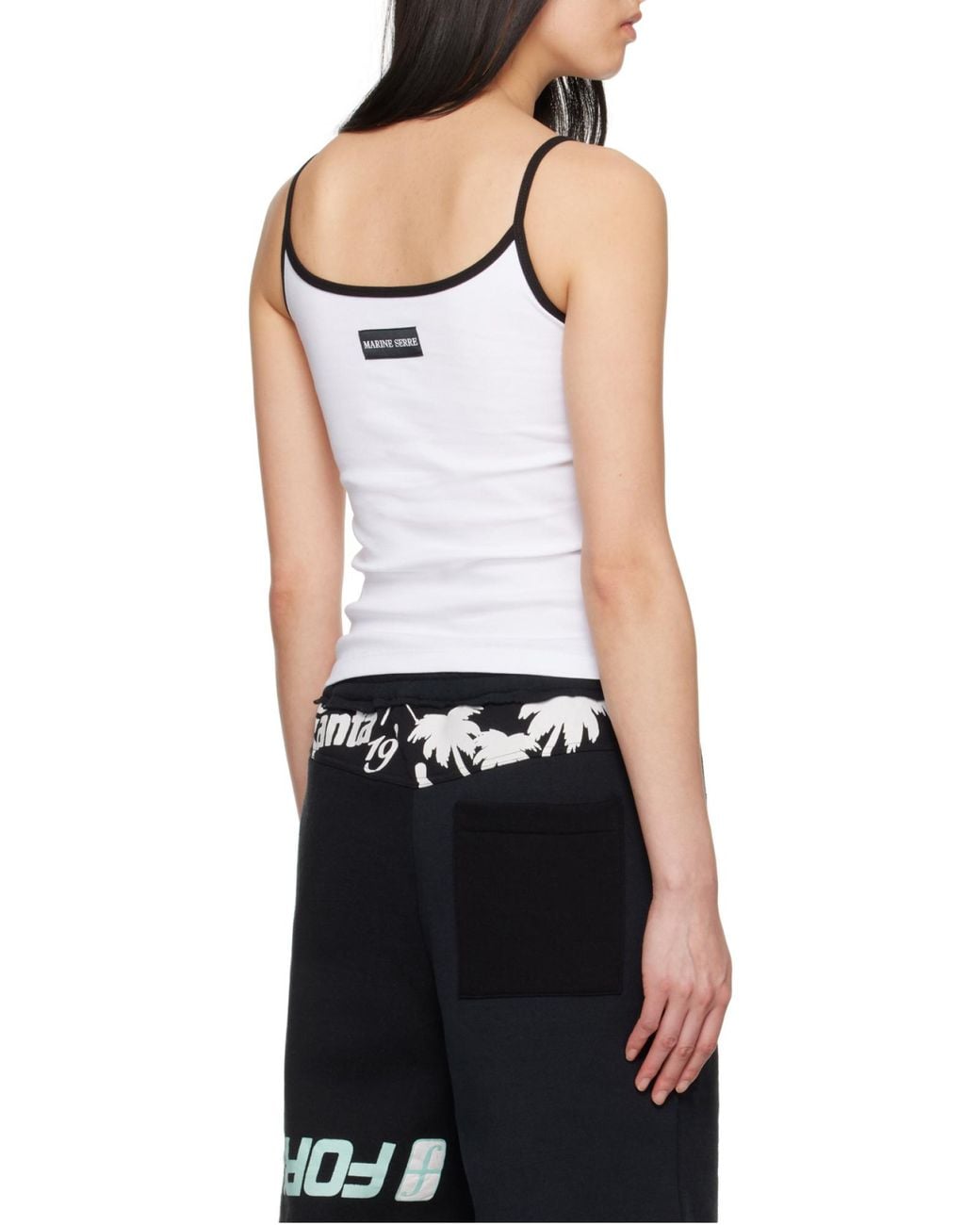MARINE SERRE White Contrast Trim Moon Logo Ribbed Tank Top