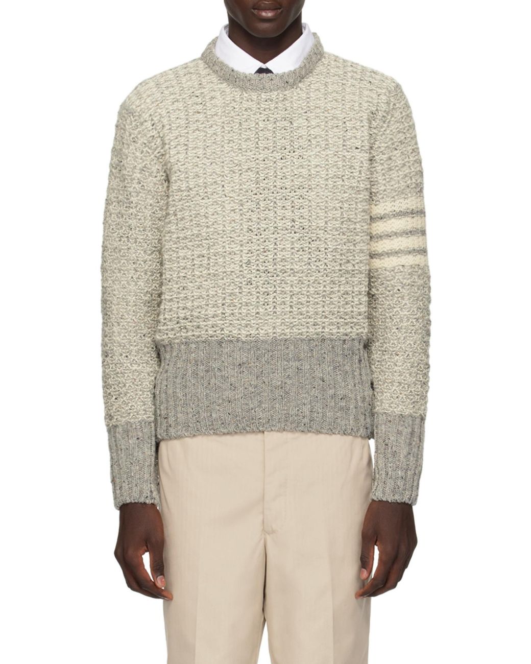 Thom Browne Natural Bar Stripe Knitted Jumper for men