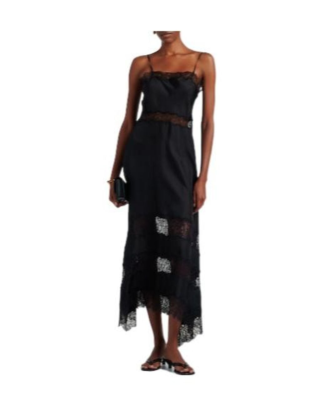 Ulla Johnson Black Coco Lace-Trimmed Silk Twill Midi Dress