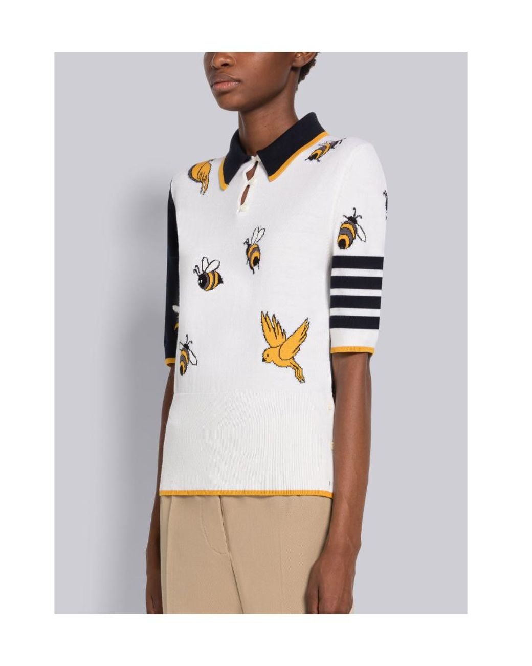 Thom Browne White Embroidered Short-Sleeved Polo Top