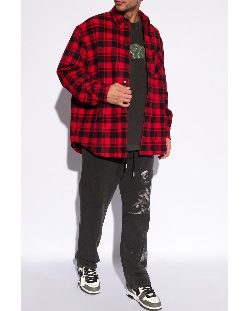 Off-White c/o Virgil Abloh Red Checked Long-Sleeved Shirt Jacket for men