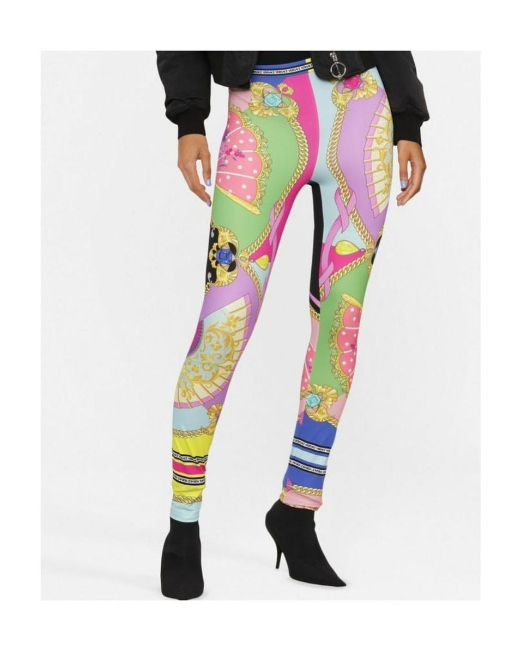 Versace Pink Allover Graphic Printed High Waist Leggings