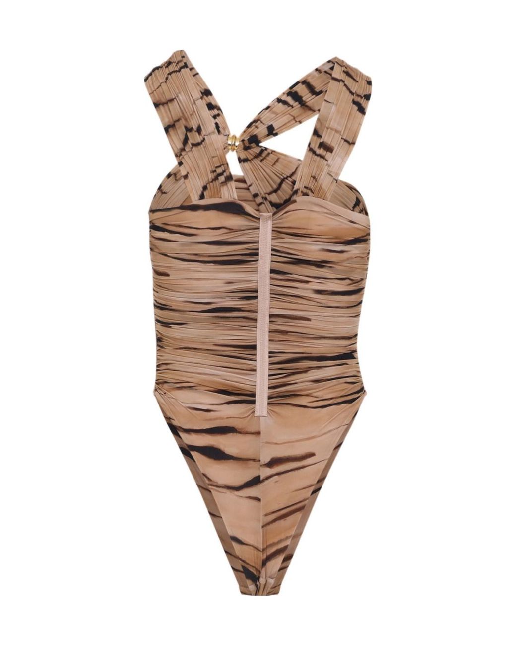 Elisabetta Franchi Multicolor Tiger Printed Ruched Bodysuit