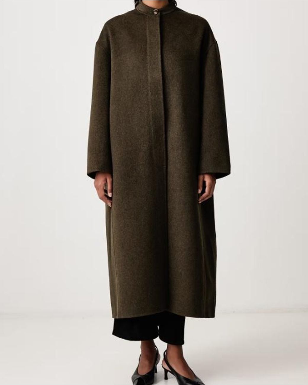 Soeur Green Scarf-Collar Wool Long Coat