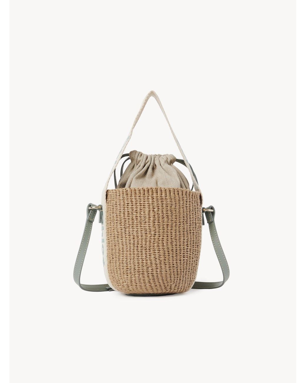 Chloé White Chloé Woody Drawstring Small Basket Bag