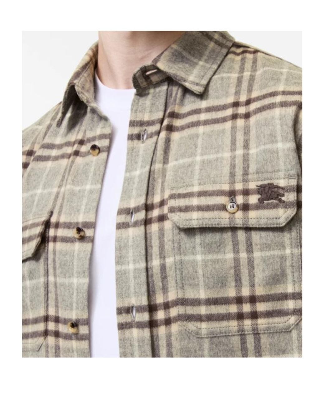 Burberry Gray Check Wool Flannel Overshirt for men