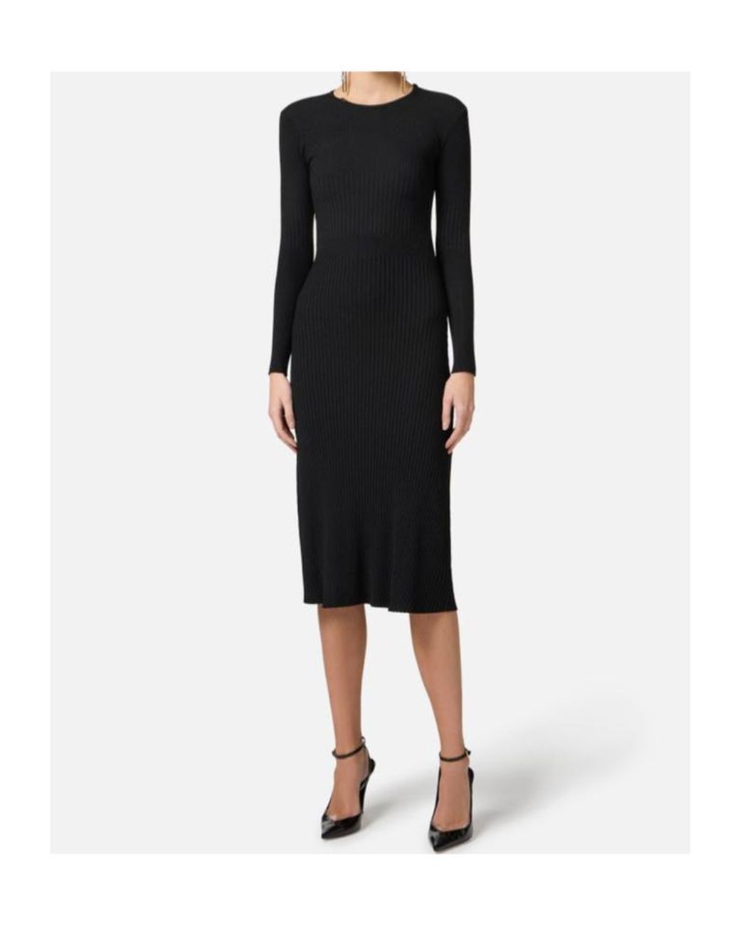 Elisabetta Franchi Black Ribbed-Knit Midi Dress