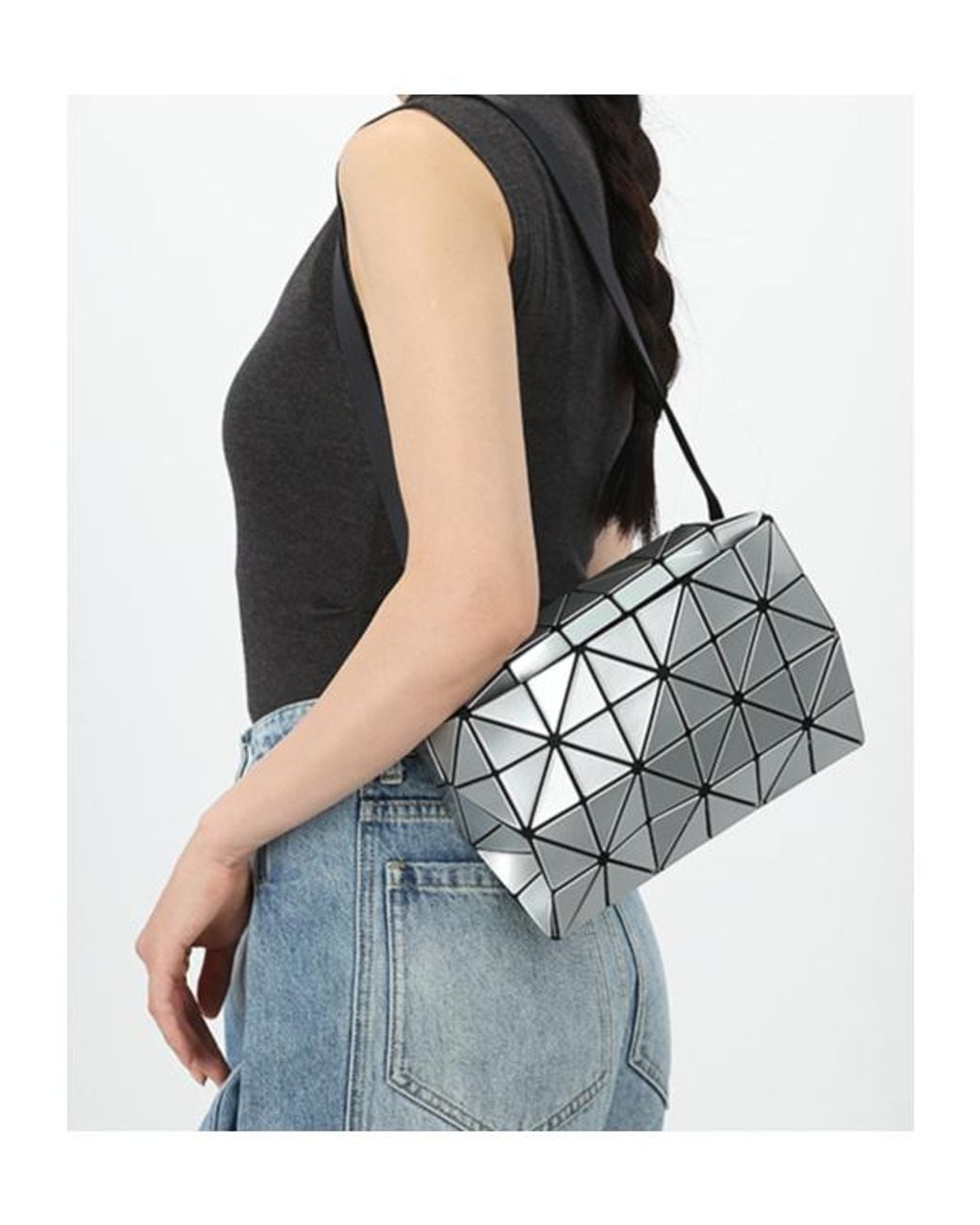 Issey Miyake White Geometric Patchwork Glossy Diamond-Quilt Shoulder Bag for men