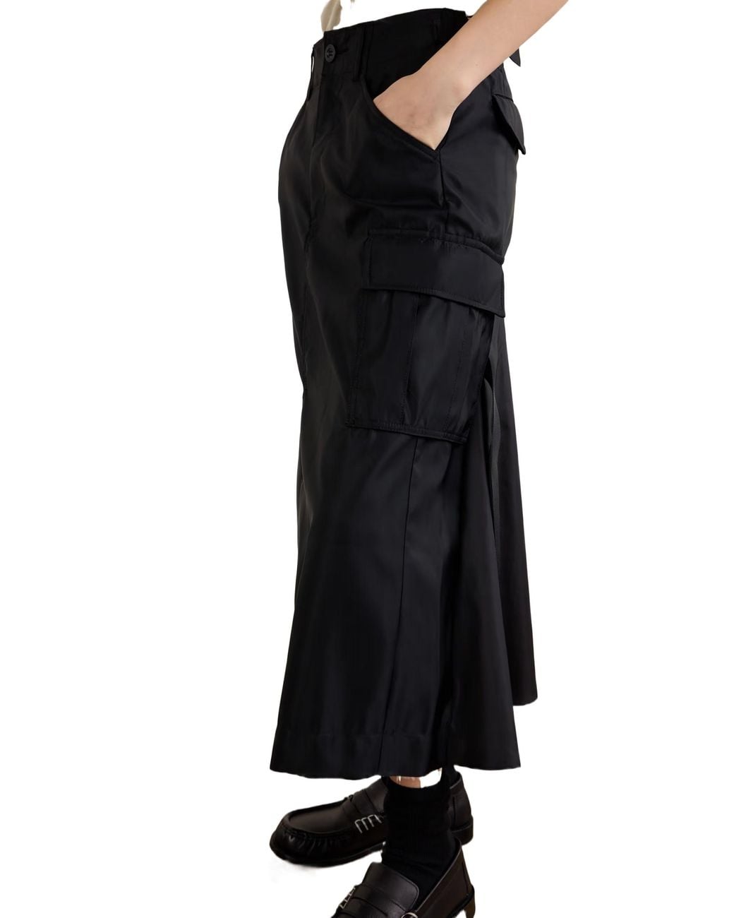 Sacai Black Padded Twill Midi Skirt