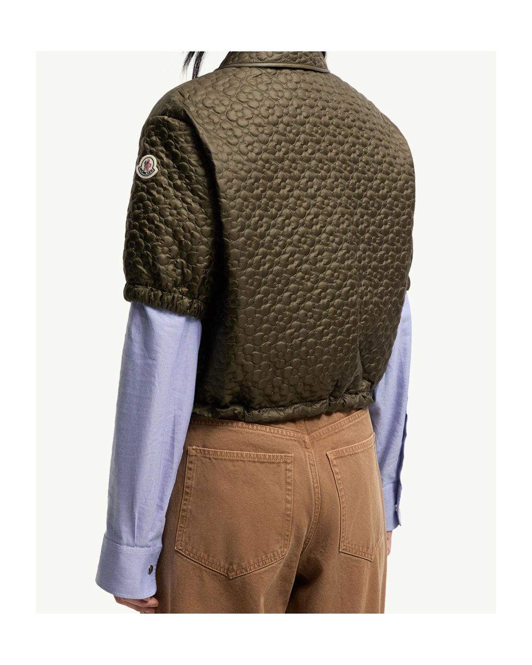 Moncler Green Floral-Quilted Padded Short Sleeve Shirt