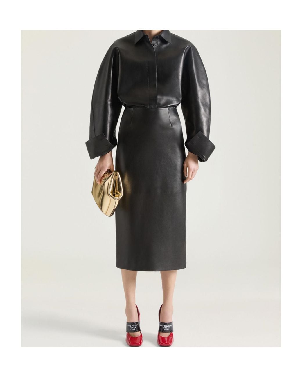 Givenchy Gray Leather Midi Pencil Skirt