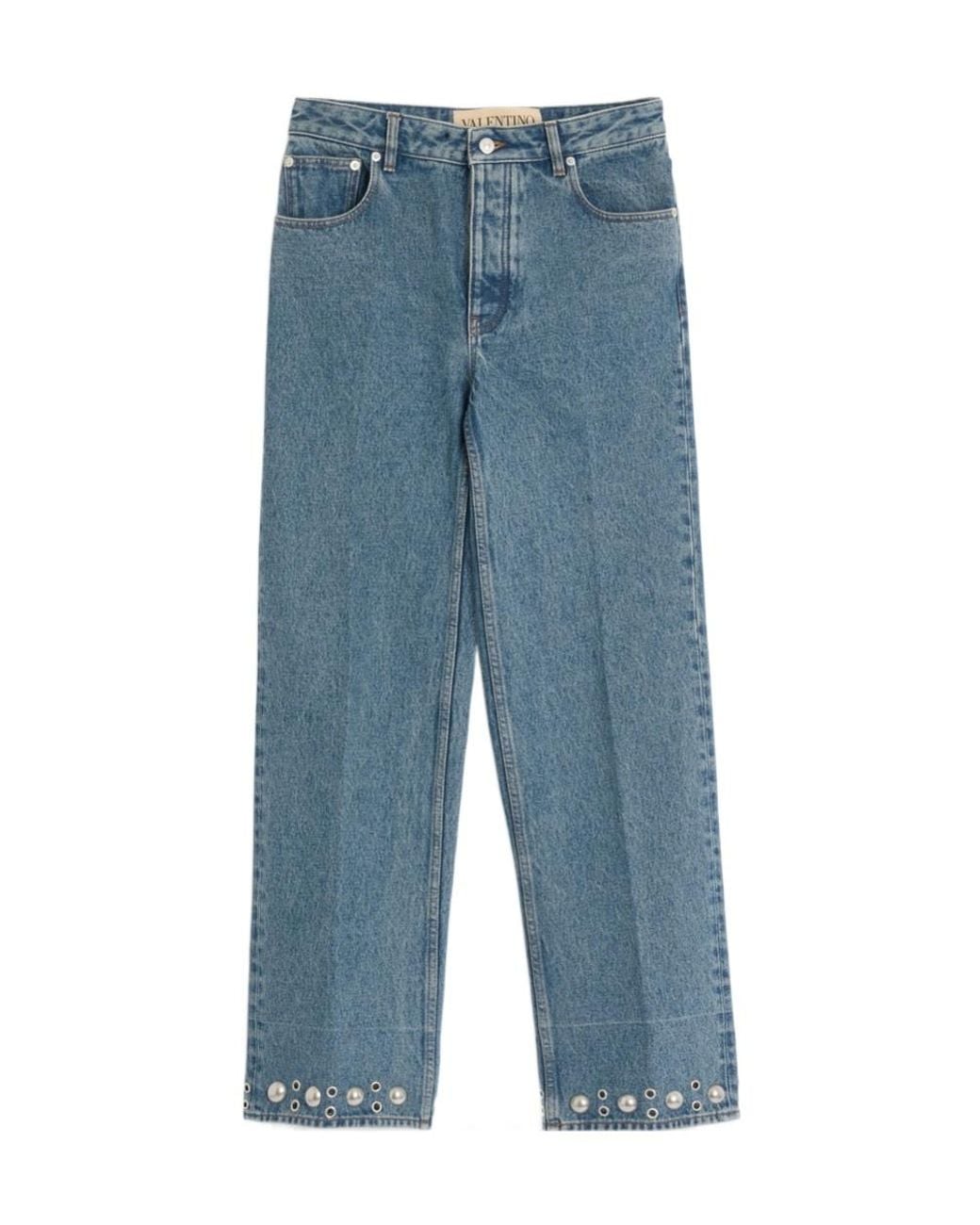 Valentino Blue Eyelet Detailed Straight-Leg Jeans for men