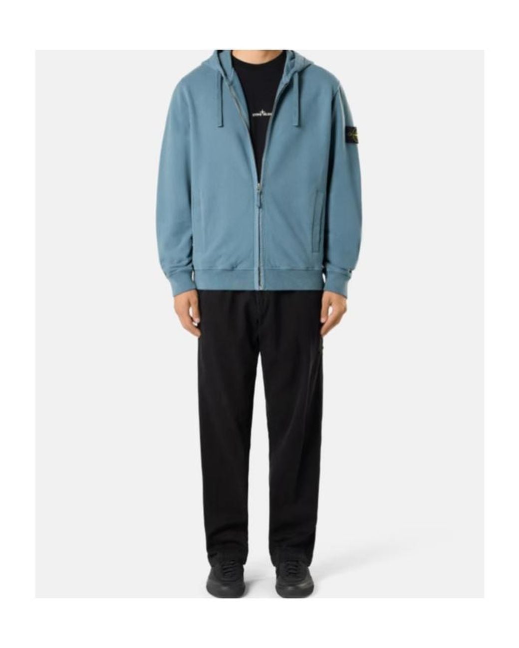 Stone Island Blue Logo Patch Zipped Hoodie for men