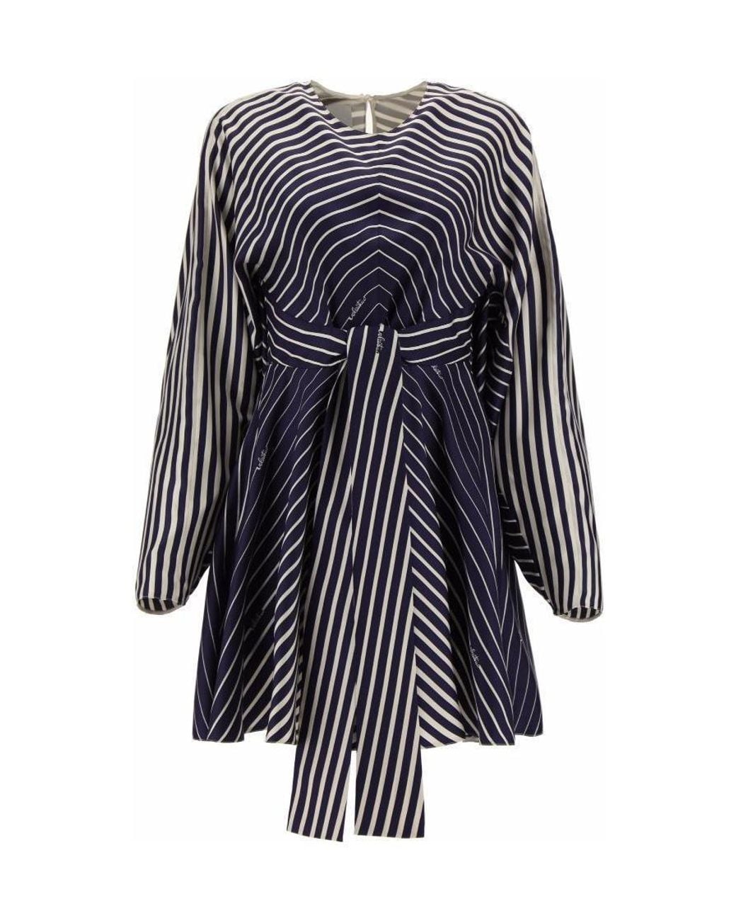 Valentino Blue Striped Lace Dress
