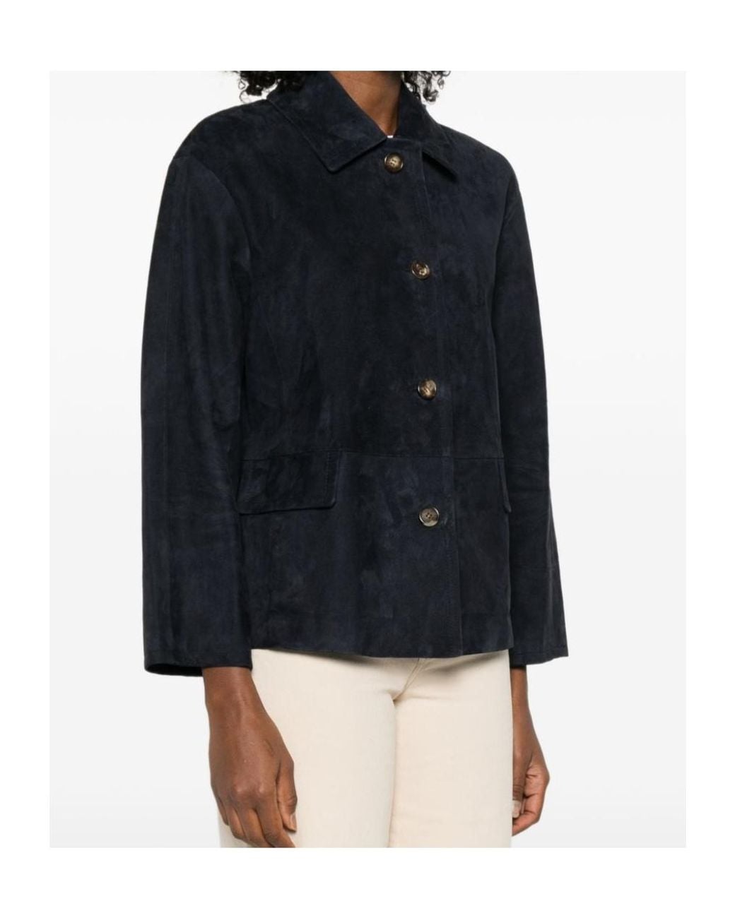 Max Mara Blue Long-Sleeved Leather Jacket