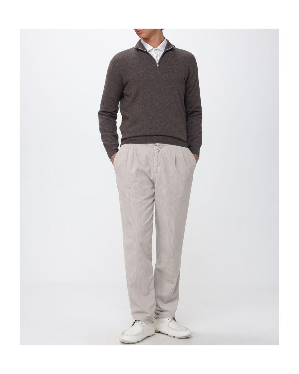 Brunello Cucinelli Gray Funnel-Neck Knitted Polo Shirt for men