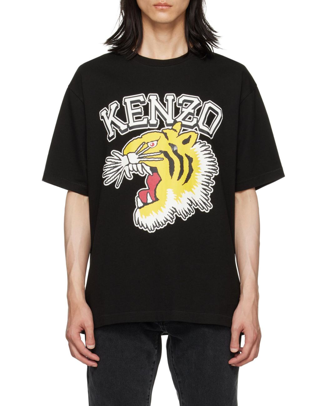 KENZO Black 'Varsity Jungle' Tiger Oversize T-Shirt for men