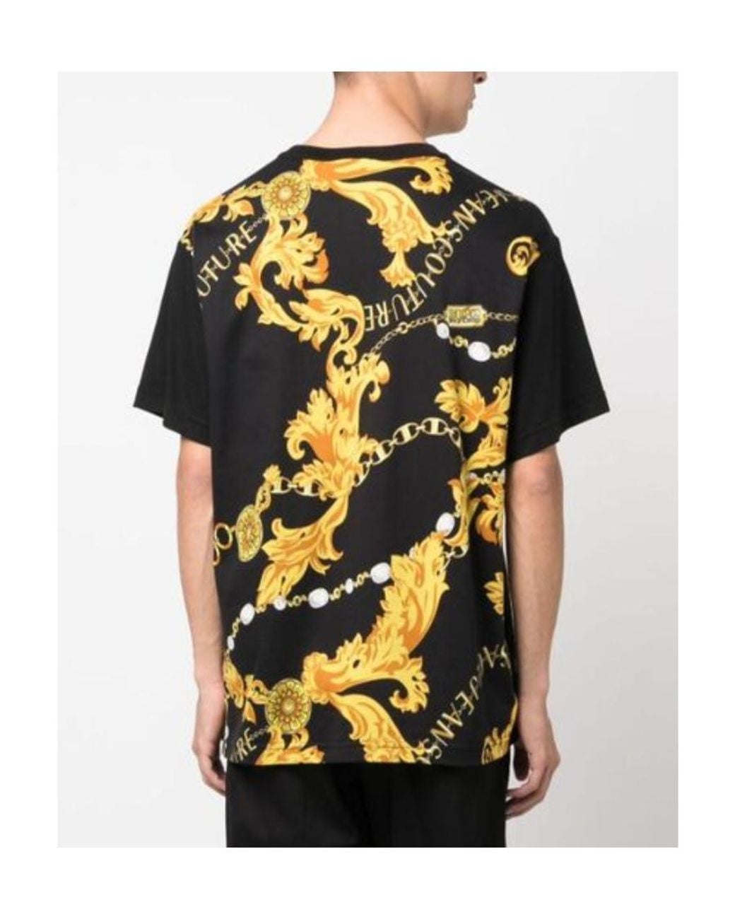 Versace Jeans Black Couture Baroque-Pattern Crewneck T-Shirt for men