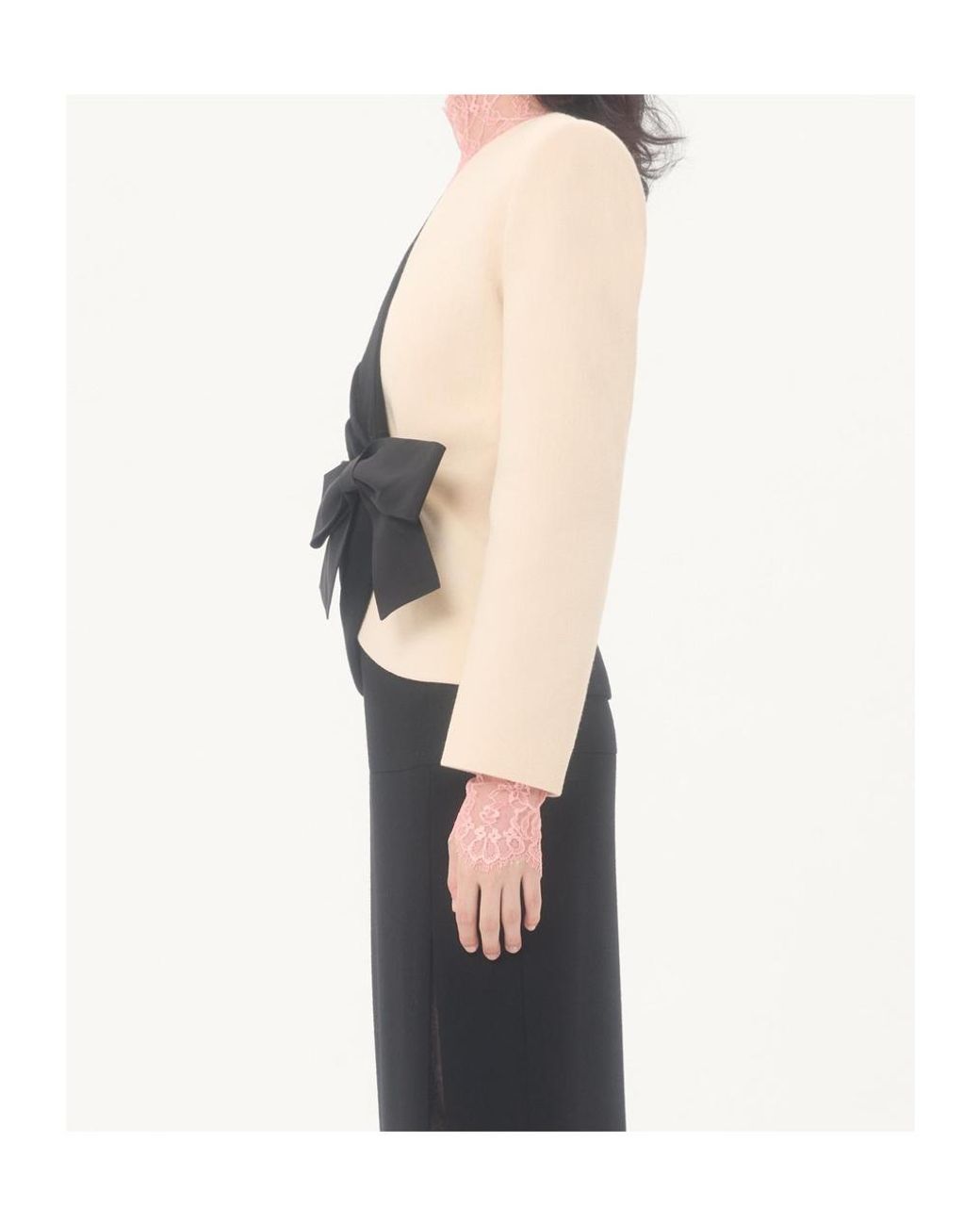 Valentino Black Wool Crepe Jacket With Contrasting Bow