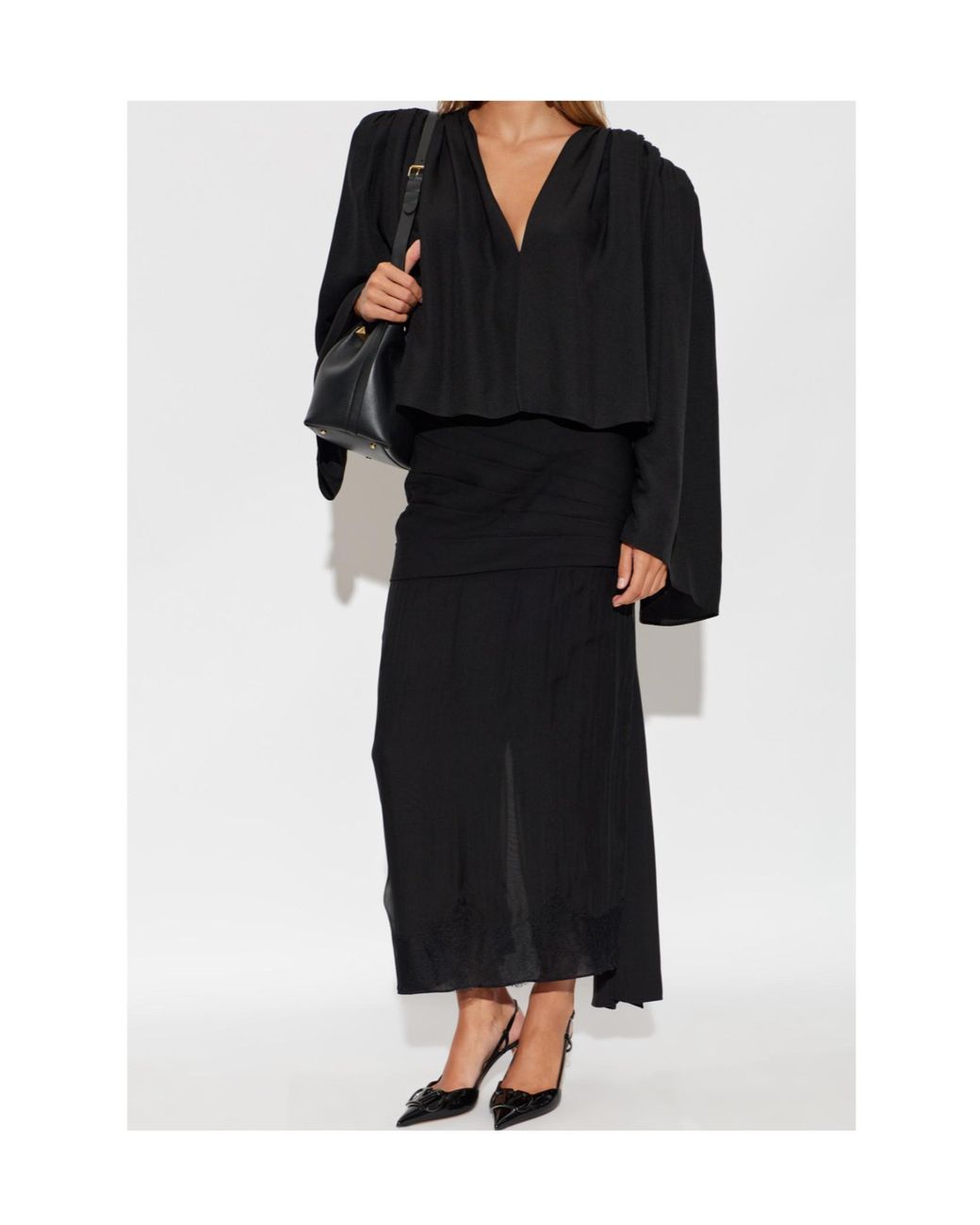 Valentino Black Draped Lace-Trim Skirt