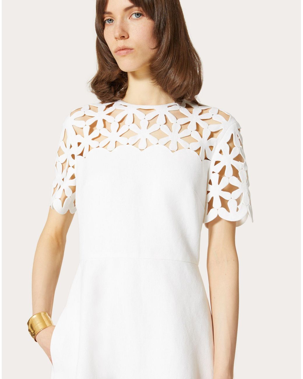 Valentino White Hollowed-Out Embroidered Dress