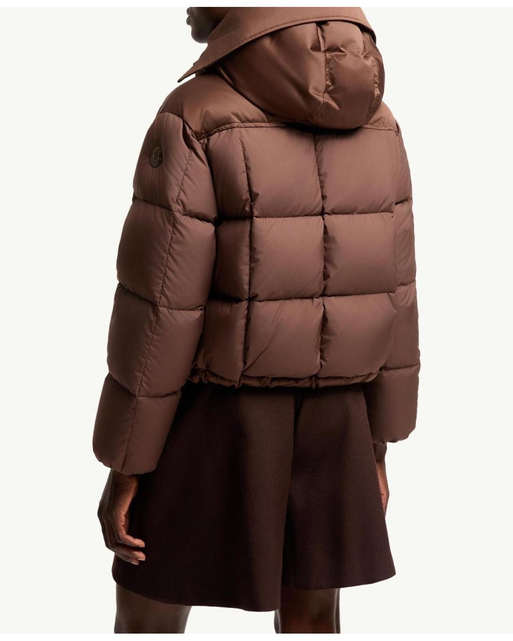 Moncler Brown Legerete Square-Quilted Hooded Short Down Jacket