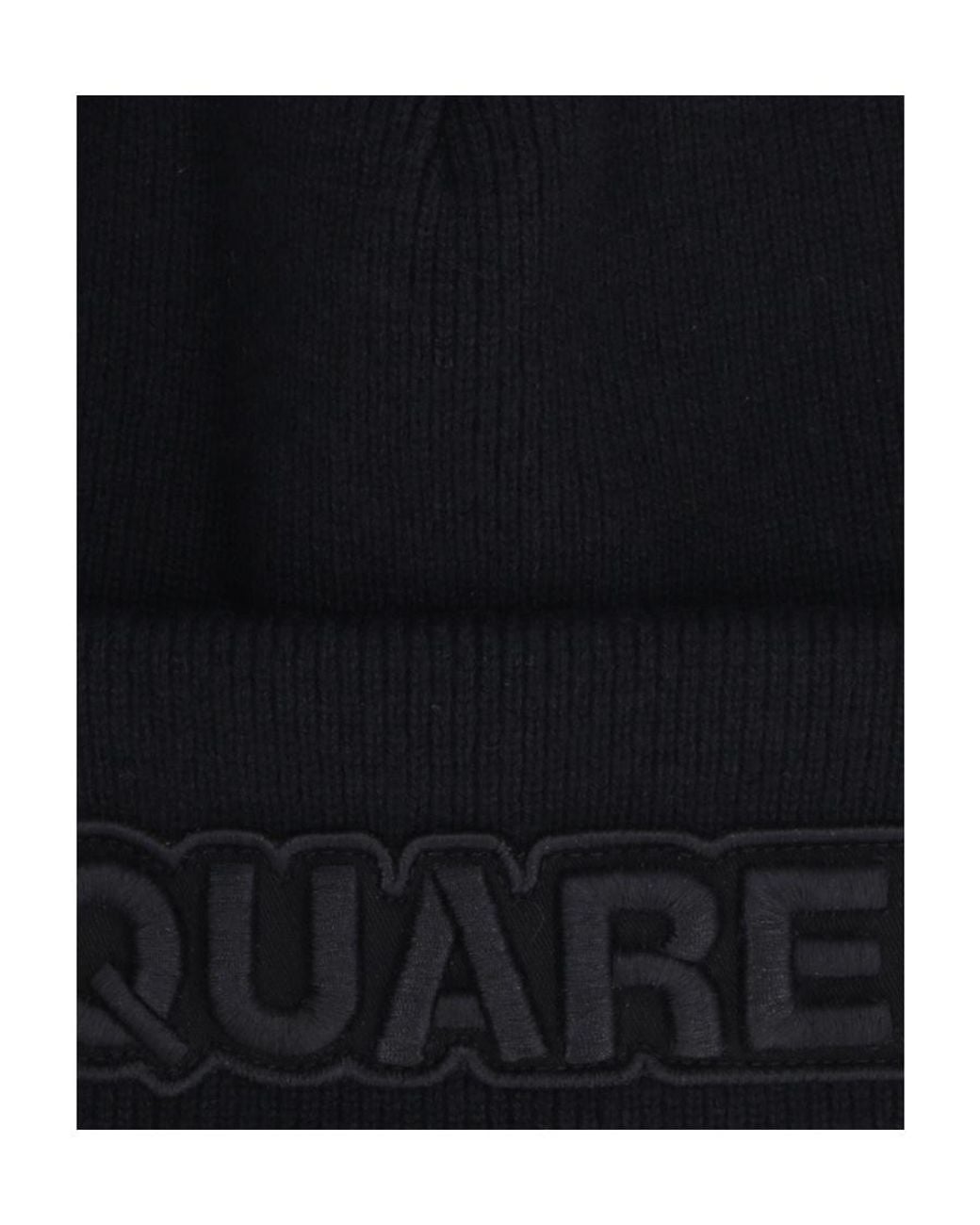 DSquared² Black Logo Embroidered Beanie for men