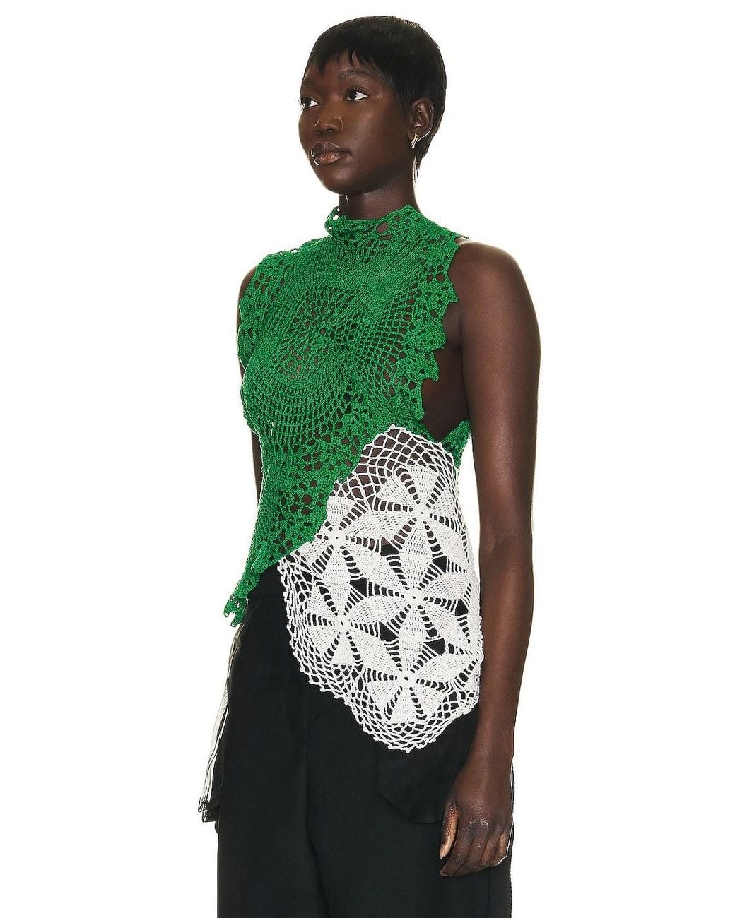 The Row Green Christa Crochet Asymmetric Top