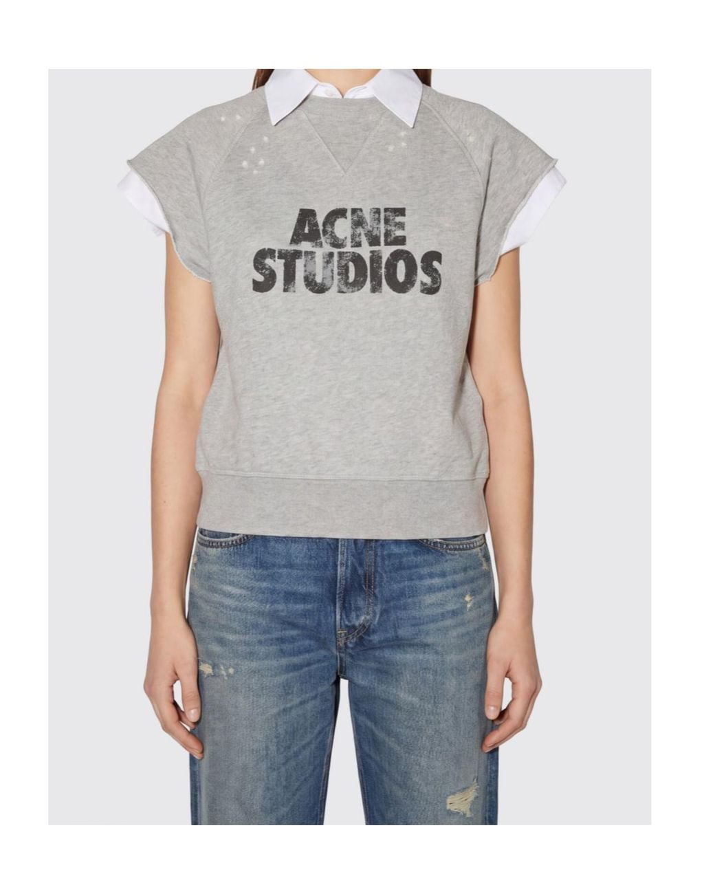 Acne White Logo Layered Sleeveless Sweatshirt
