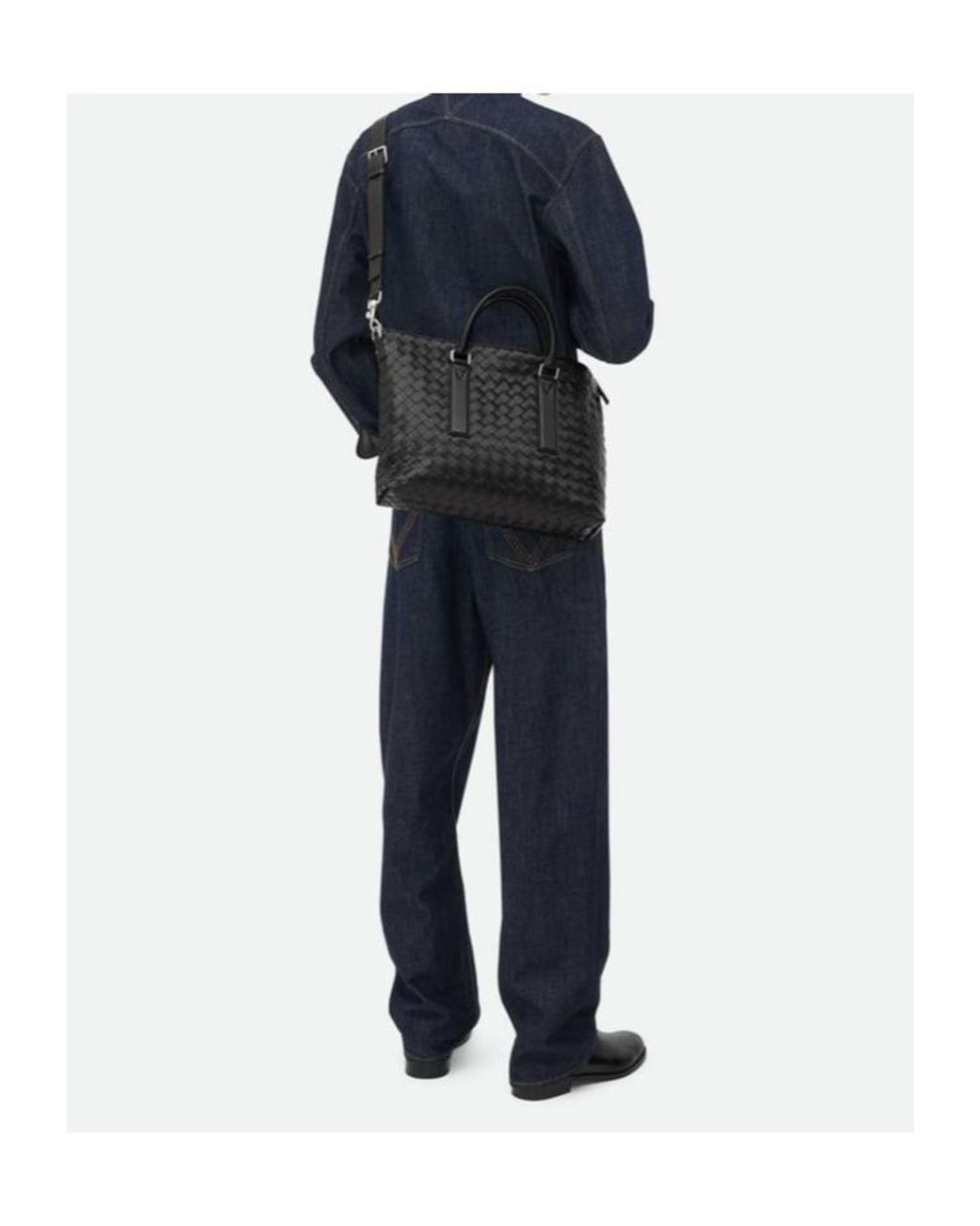 Bottega Veneta Black Intrecciato Zipped Briefcase for men