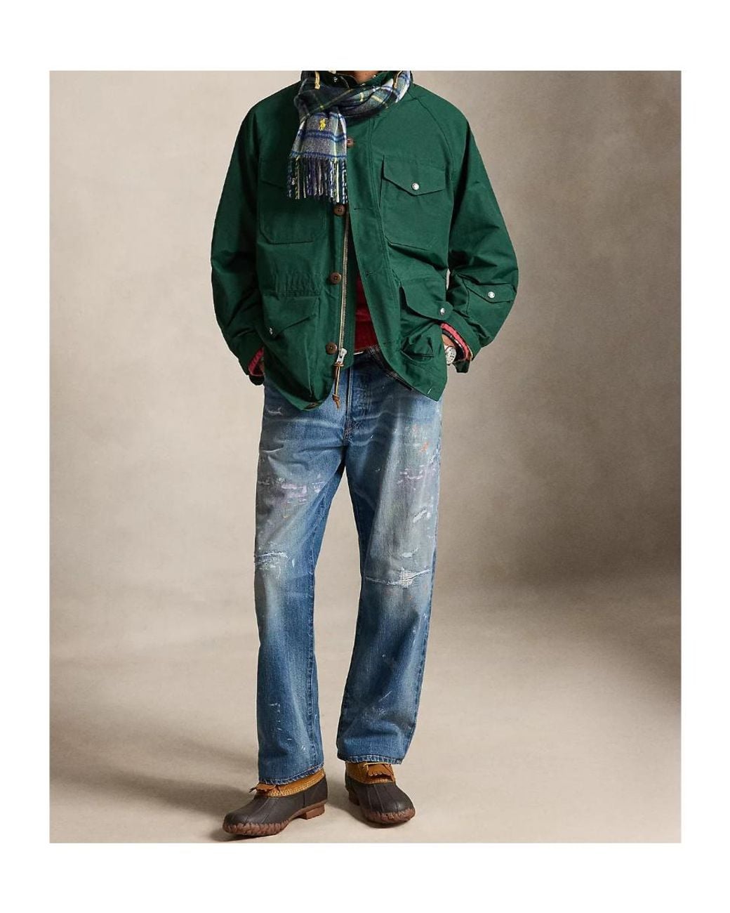 Polo Ralph Lauren Green Hooded Multi-Pocket Coat for men