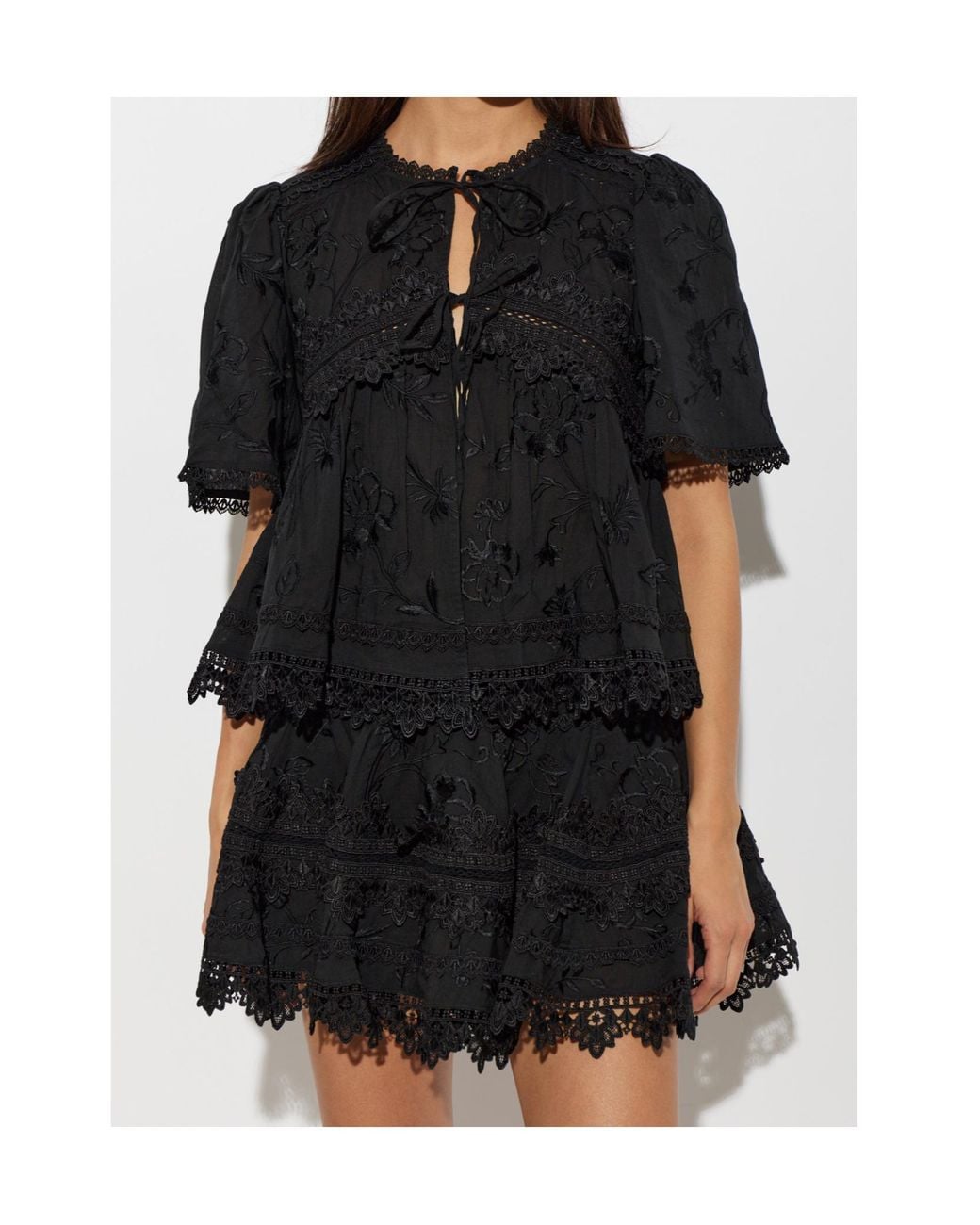 AllSaints Black Lillith Embroidered Lace Top