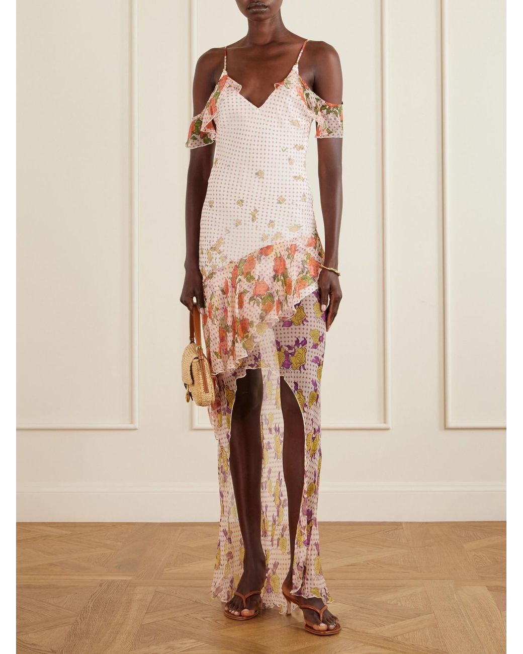 Donde Esteban Pink Ruffled Silk-Chiffon Maxi Dress