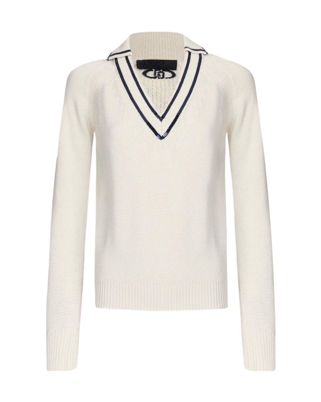 Liu Jo White V-Neck Jumper