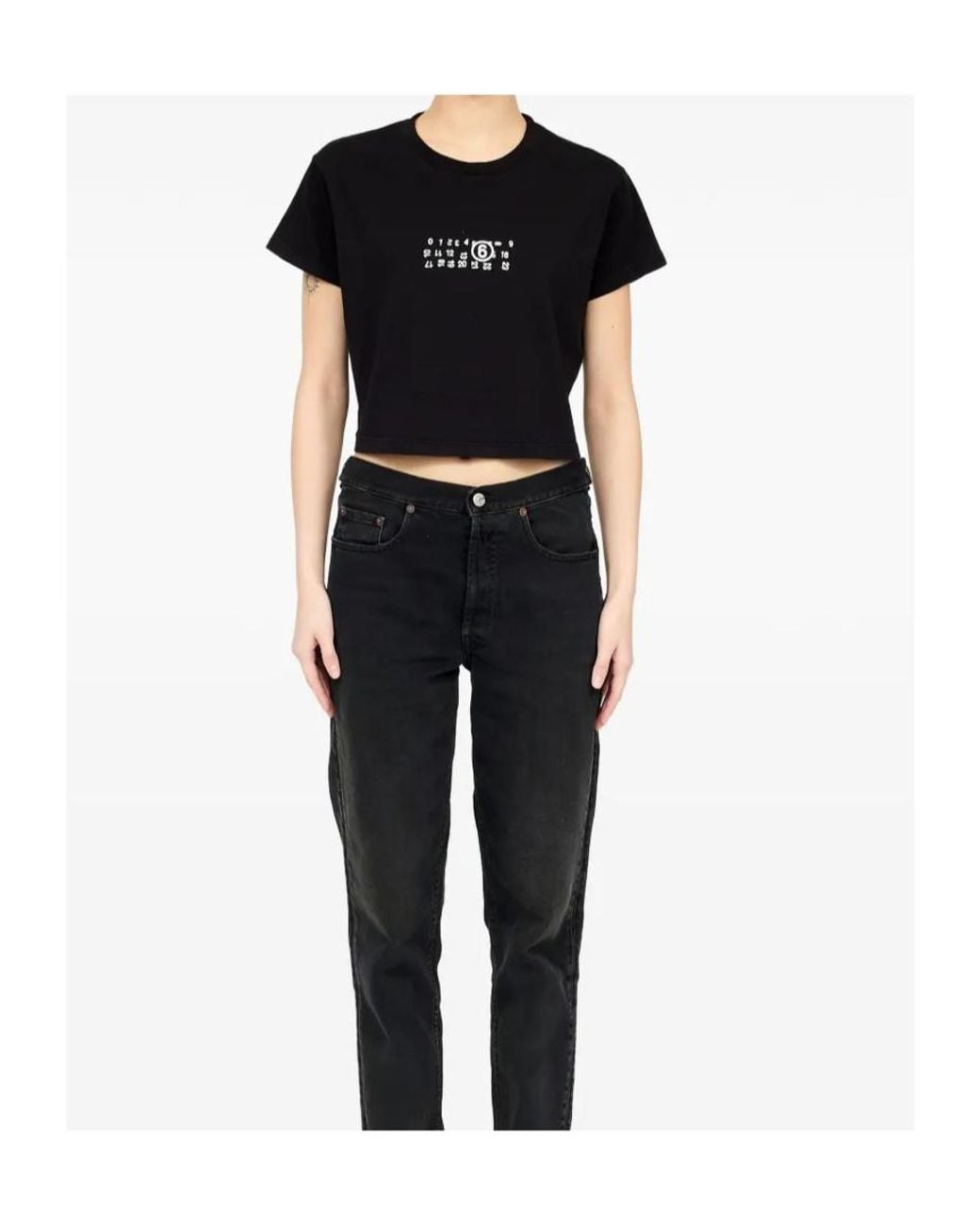 MM6 by Maison Margiela Black Cropped Logo T-Shirt