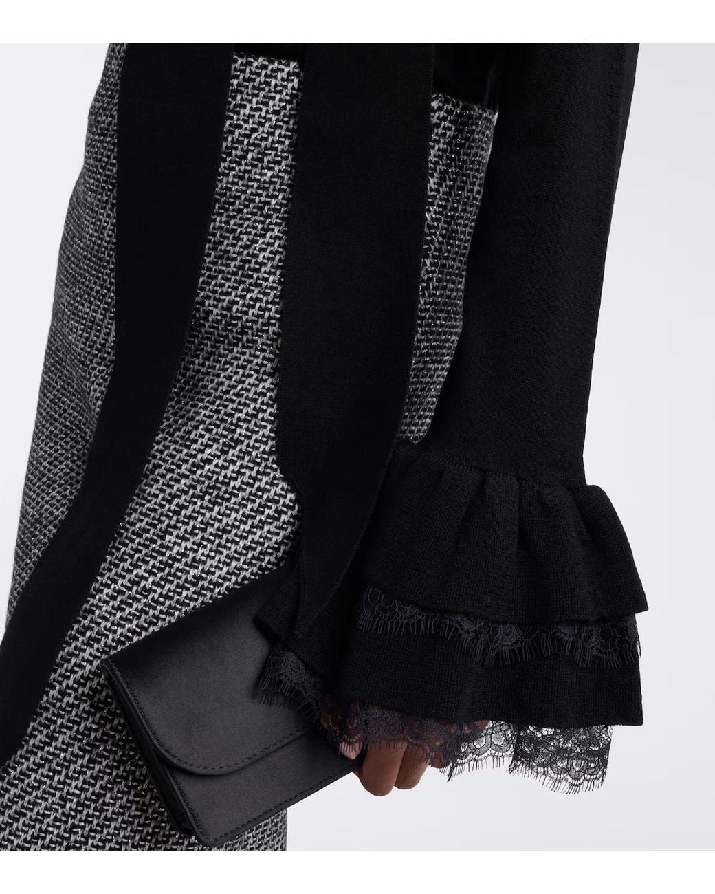 Nina Ricci Black Lace-Trimmed Wool-Blend Knit Top
