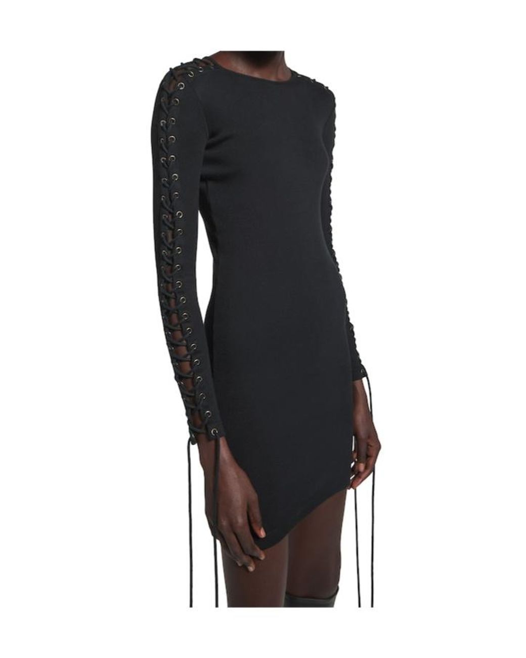 Balenciaga Lace-Up Long-Sleeved Dress in Black | Lyst