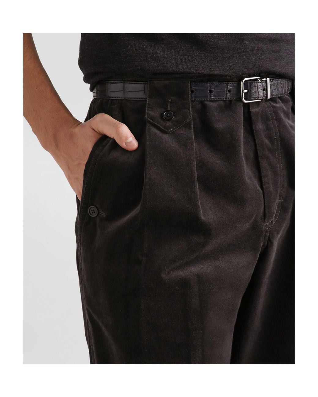 Dolce & Gabbana Black Pleated Velvet Trousers for men