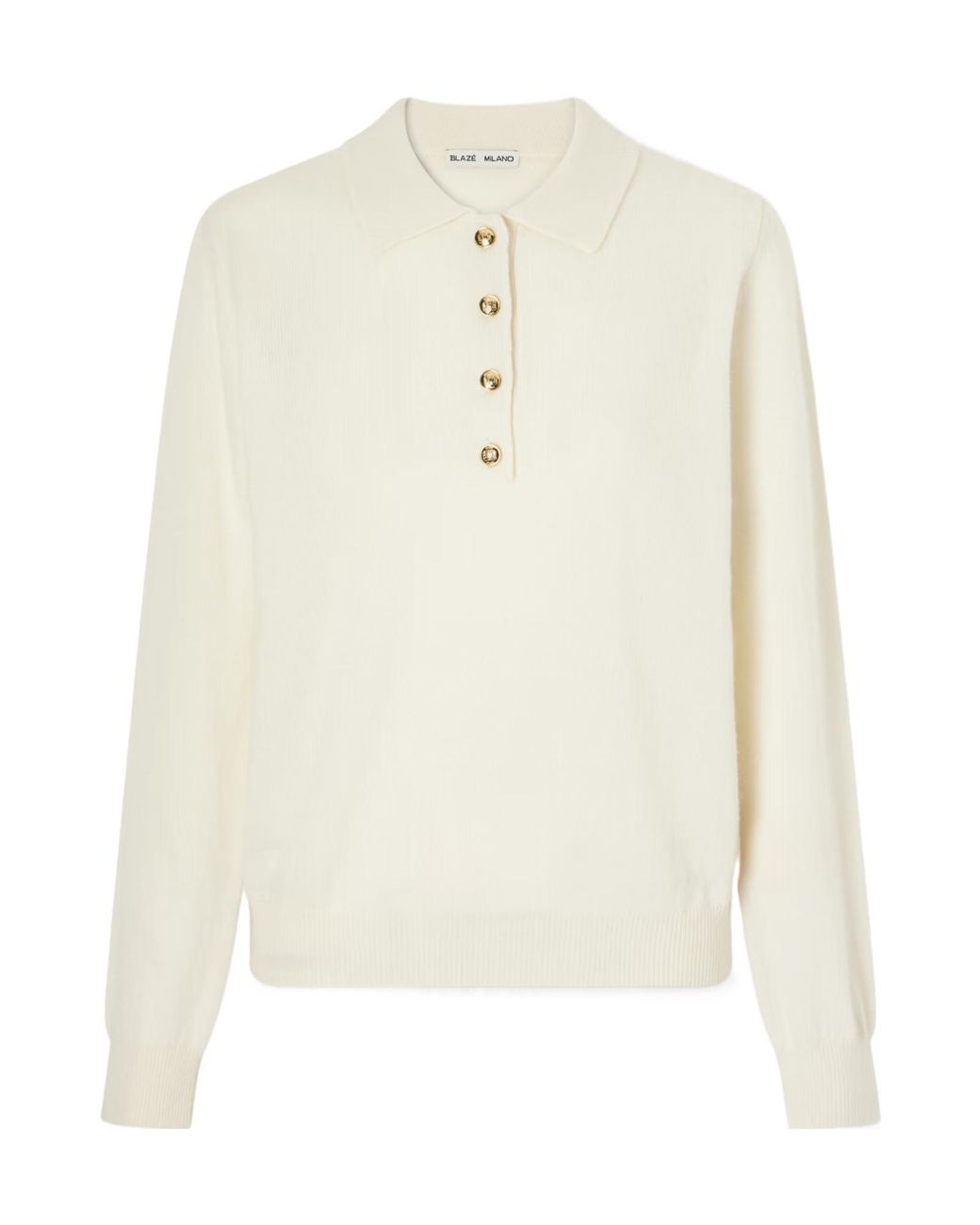 Blazé Milano White Highland Wool And Cashmere Blend Polo Collar Sweater