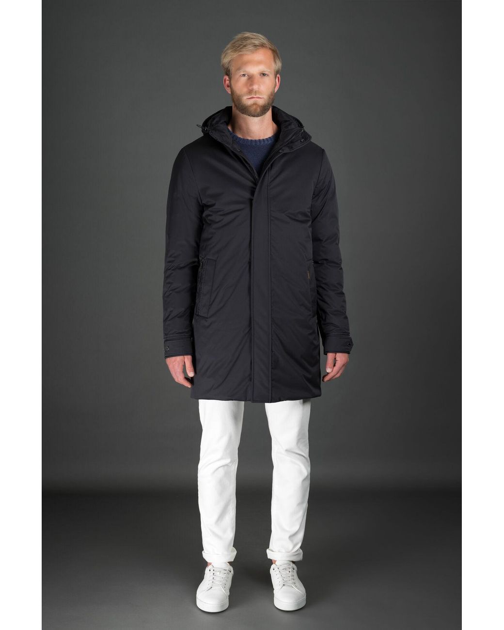 Moorer Blue Technical Gabardine Coat for men