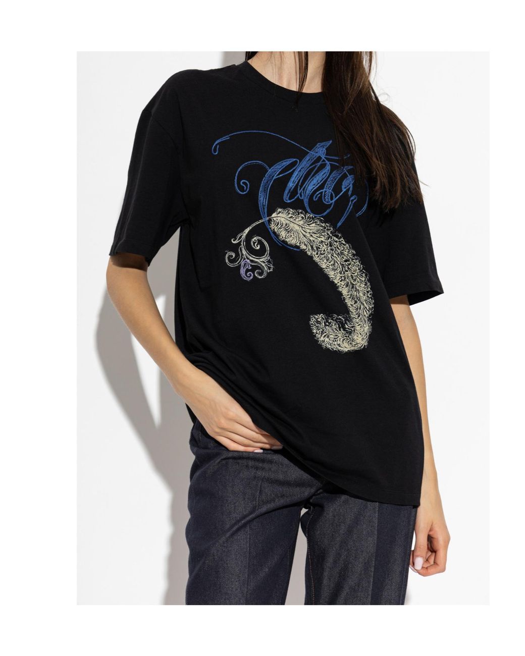 Etro Black Script Feather Print T-Shirt