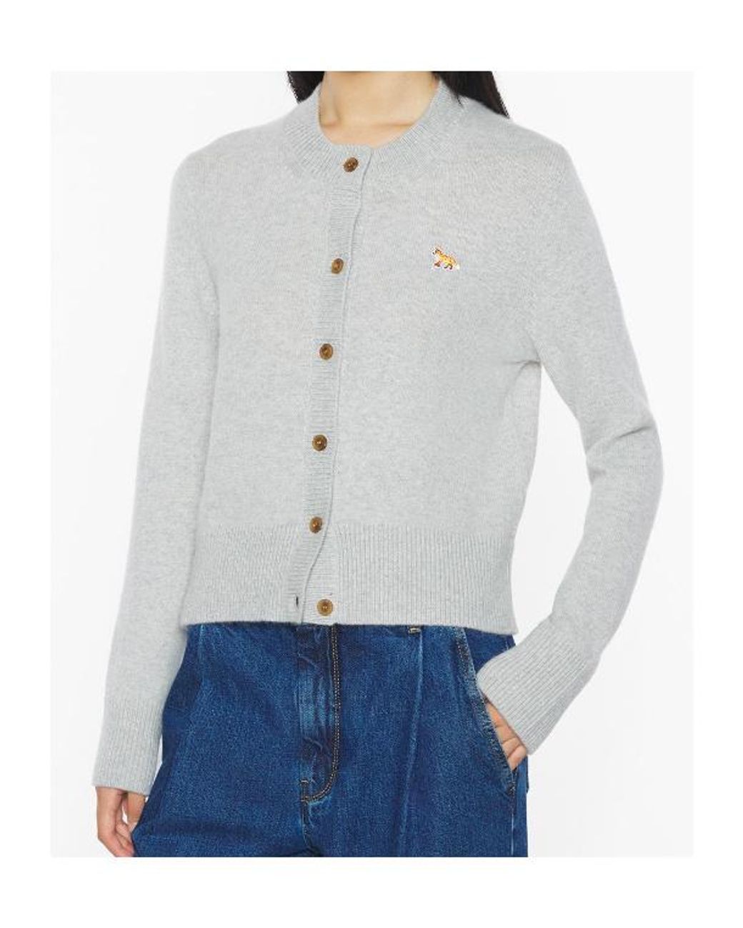 Maison Kitsuné White Maison Kitsuné Fox Patch Knitted Cardigan