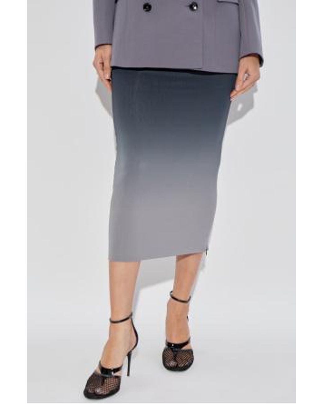 Alaïa Gray Alaïa Side Zipped Midi Skirt