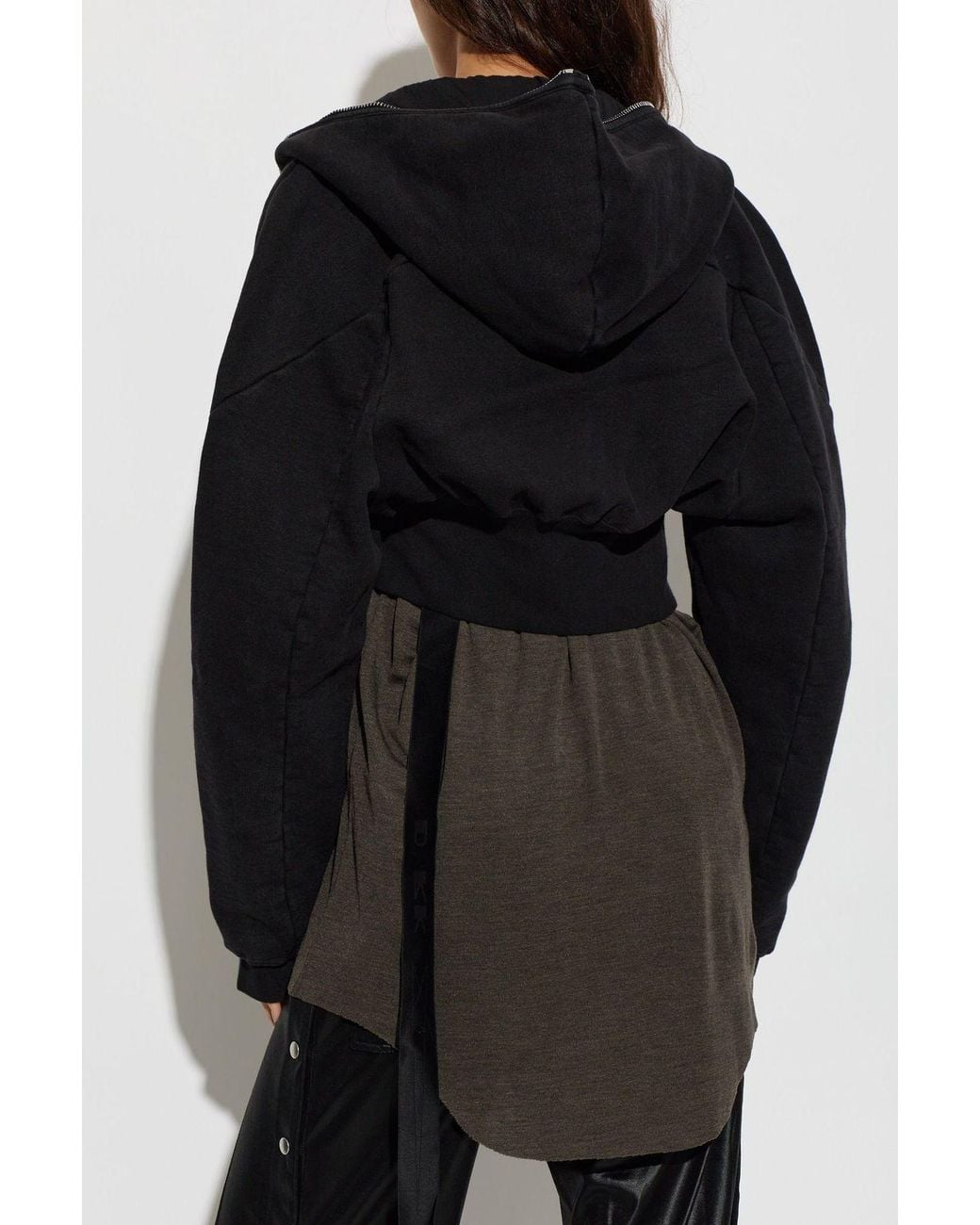 Rick Owens Black Cropped Zip-Up Hoodie