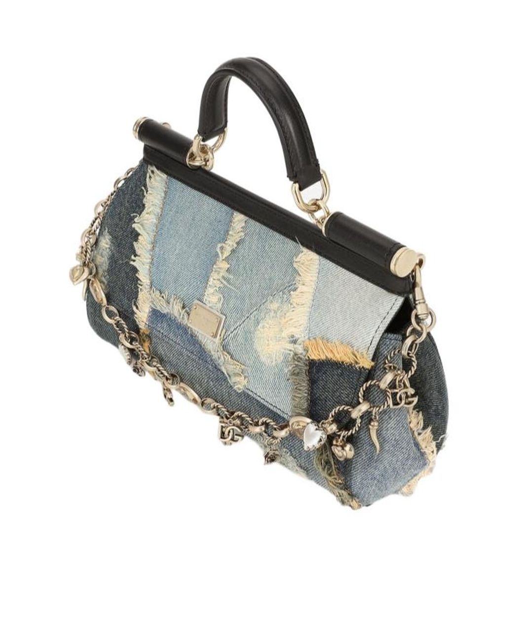 Dolce & Gabbana Metallic Medium Patchwork Denim Sicily Handbag