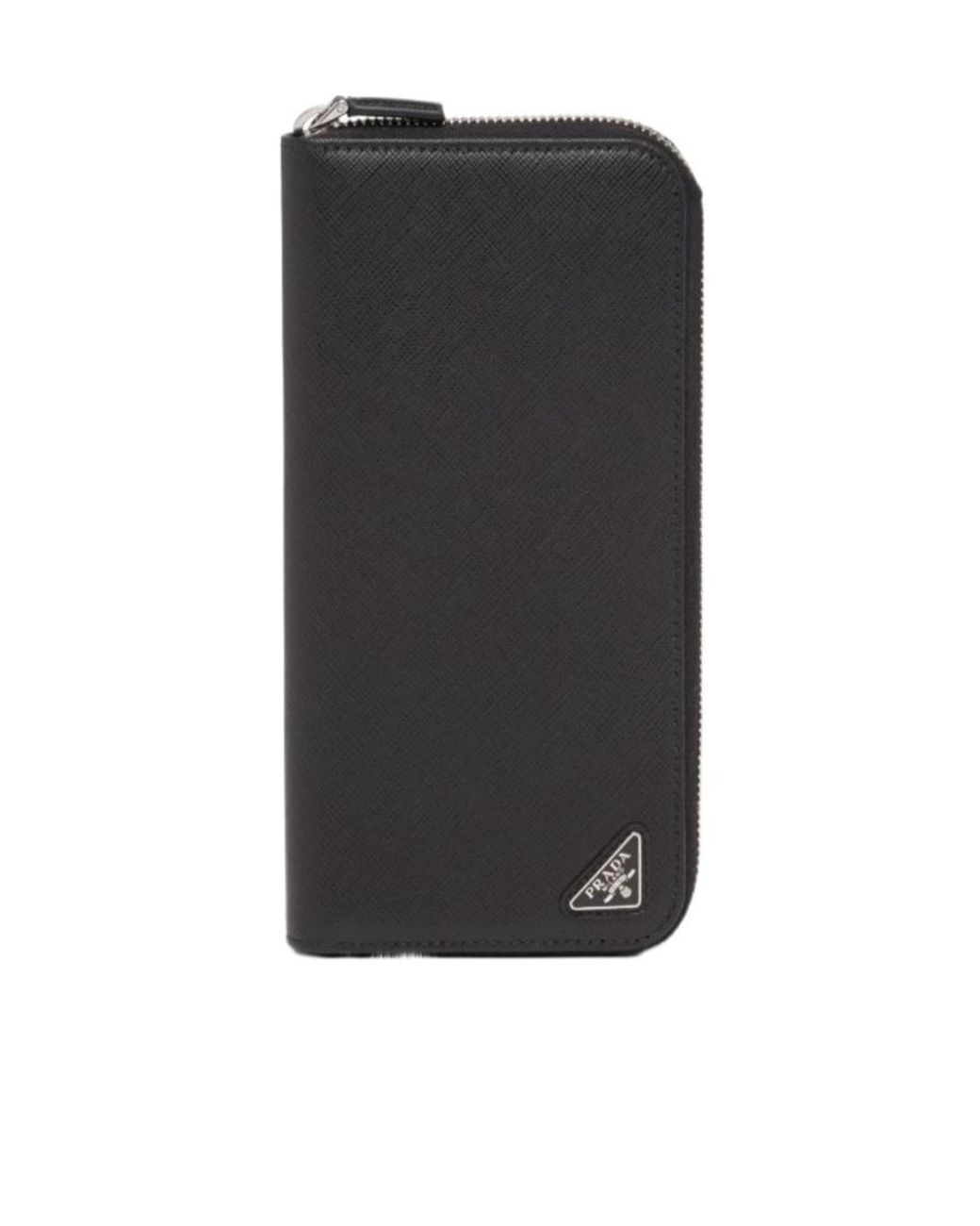Prada Black Logo Plaque Zipped Wallet for men