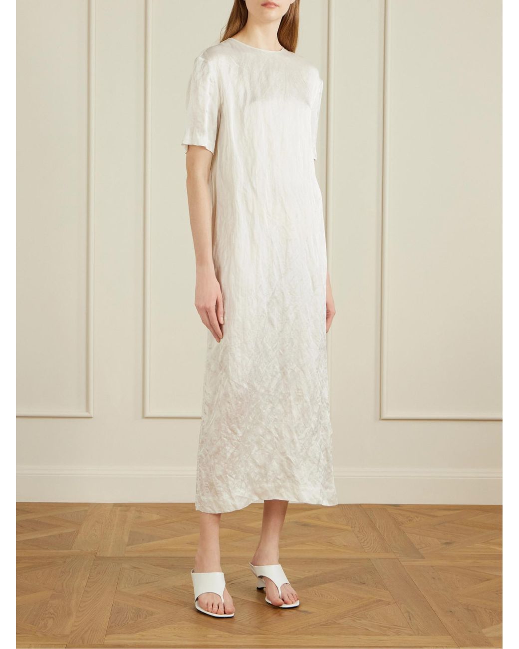 Khaite White Webber Crinkled-Voile Midi Dress